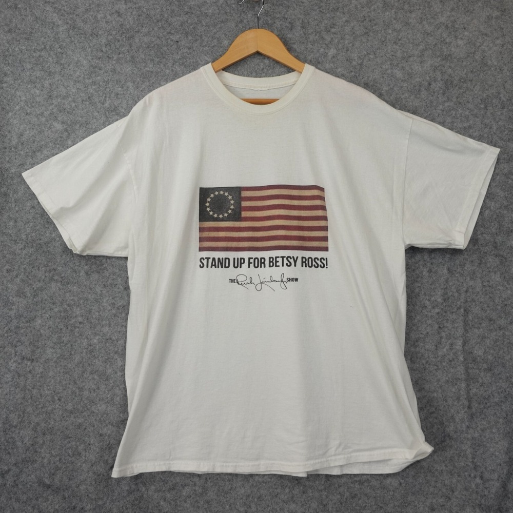 Rush Limbaugh T Shirt Men XL White 1777 US Flag STAND UP FOR BETSY ROSS Oversize